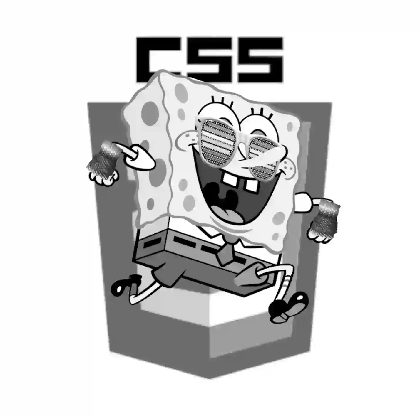 CSS logo with SpongeBob-raver in front of it